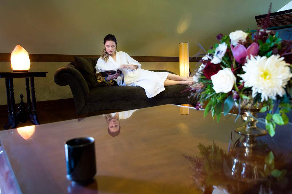 Relax with specially blended Aveda tea - Relaxing Spa Atmosphere - Rapunzel Salon & Spa - Canmore